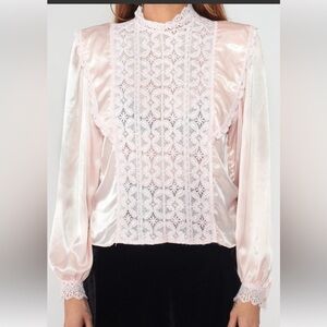 Vintage 80’s Sonya Ratay Pink Retro Victorian Blouse Lace 12
